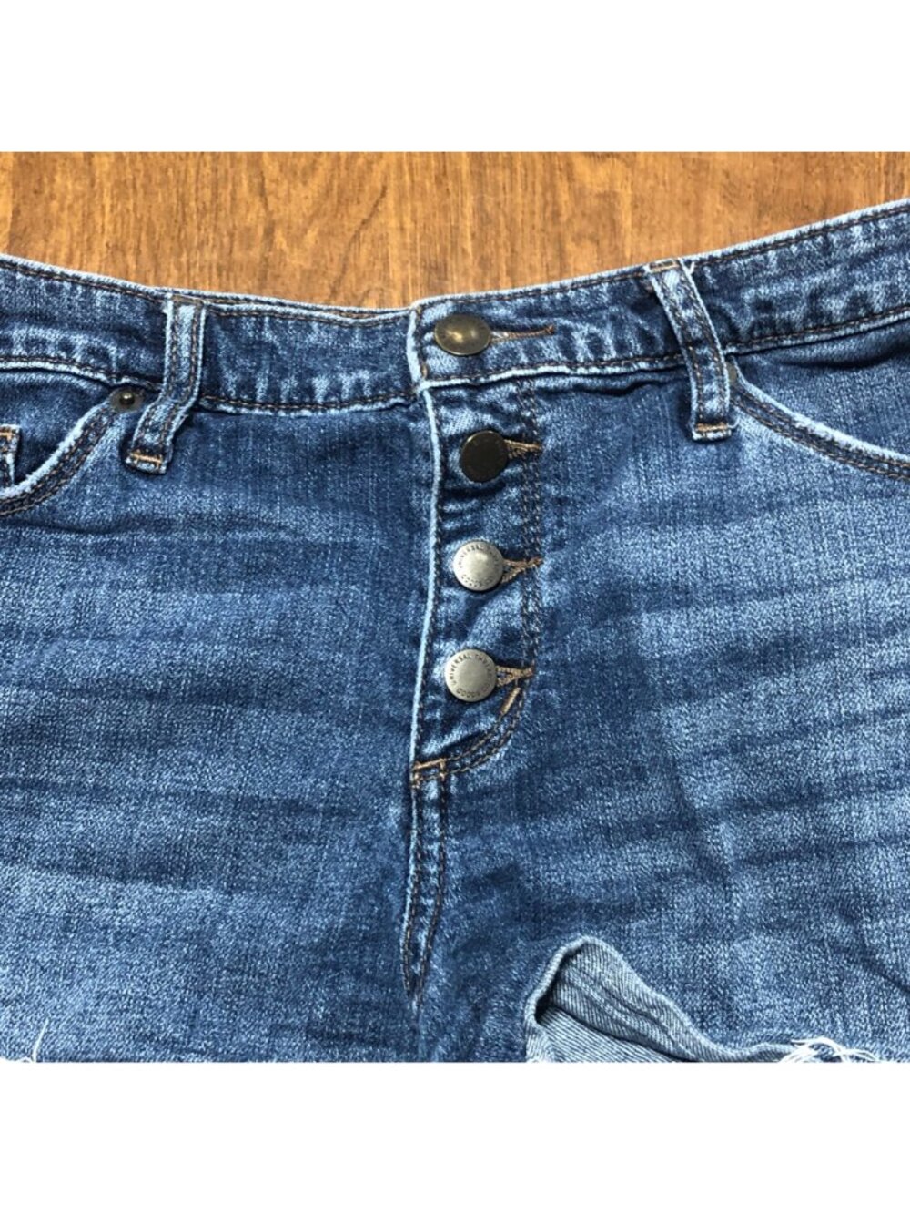 Universal Thread High Rise Shortie Jean Shorts Button Fly Denim Raw Hem Distress - Picture 2 of 9